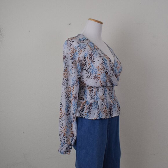 Japna Blue‎  Ruffled Peplum Blouse Long Sleeves Size XS - Picture 5 of 10
